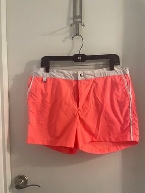 NWT Les Canebiers XL Orange Neon Drawstring snap & zipper closure Swim Trunks
